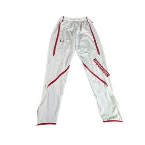Under Armour Wisconsin Track Pants SM White ColdGear Warm-Up Zippered Legs
